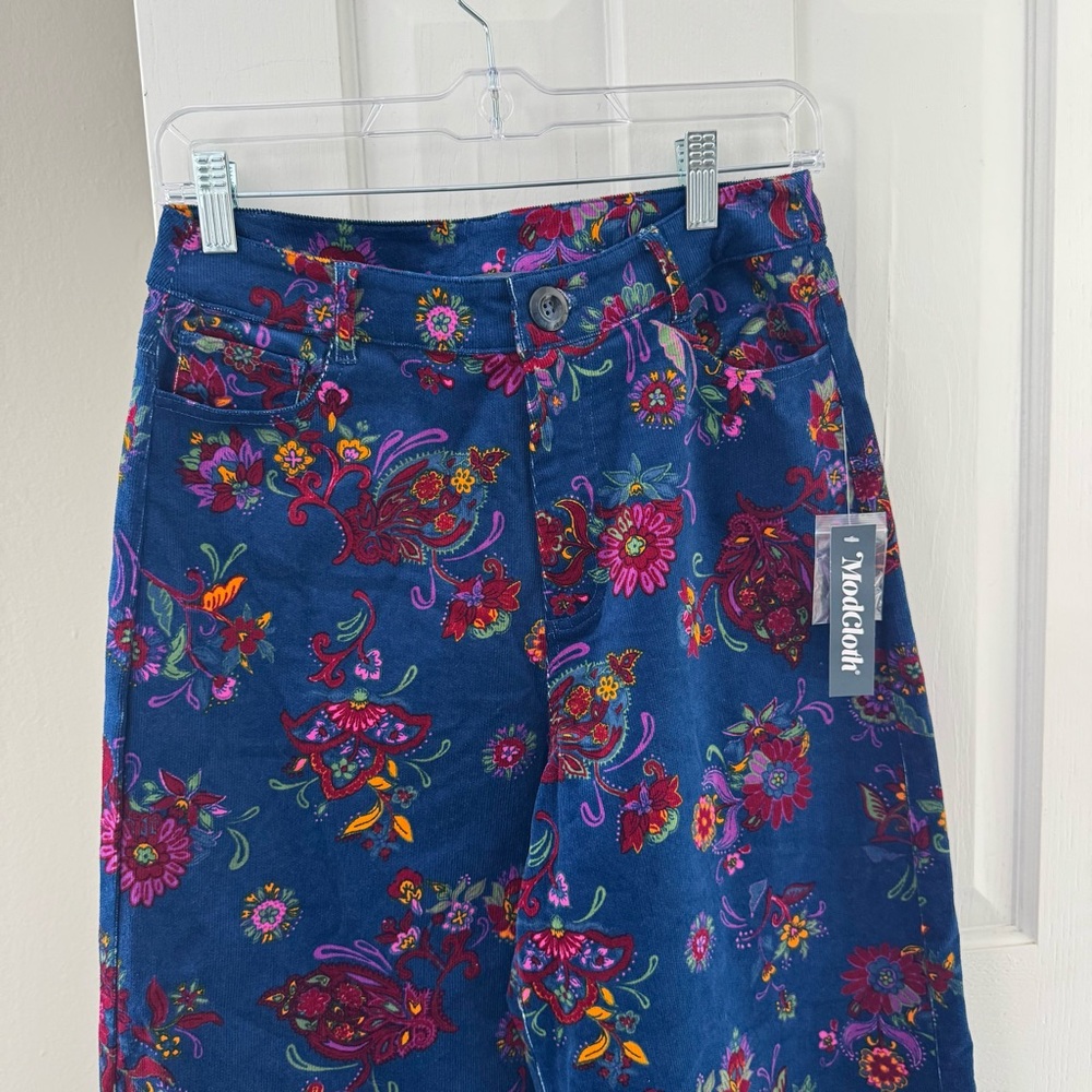 ModCloth NWT Floral High Waisted Wide Leg Corduroy Pants - Picture 2 of 7